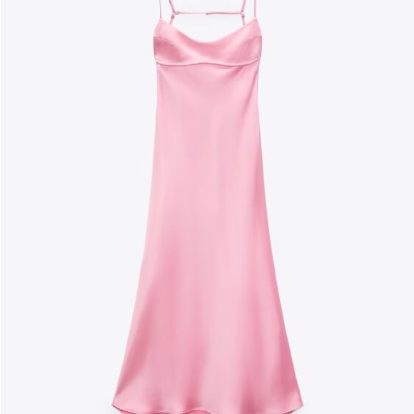 Zara Dresses & Skirts - Zara bubblegum pink satin/silk midi dress